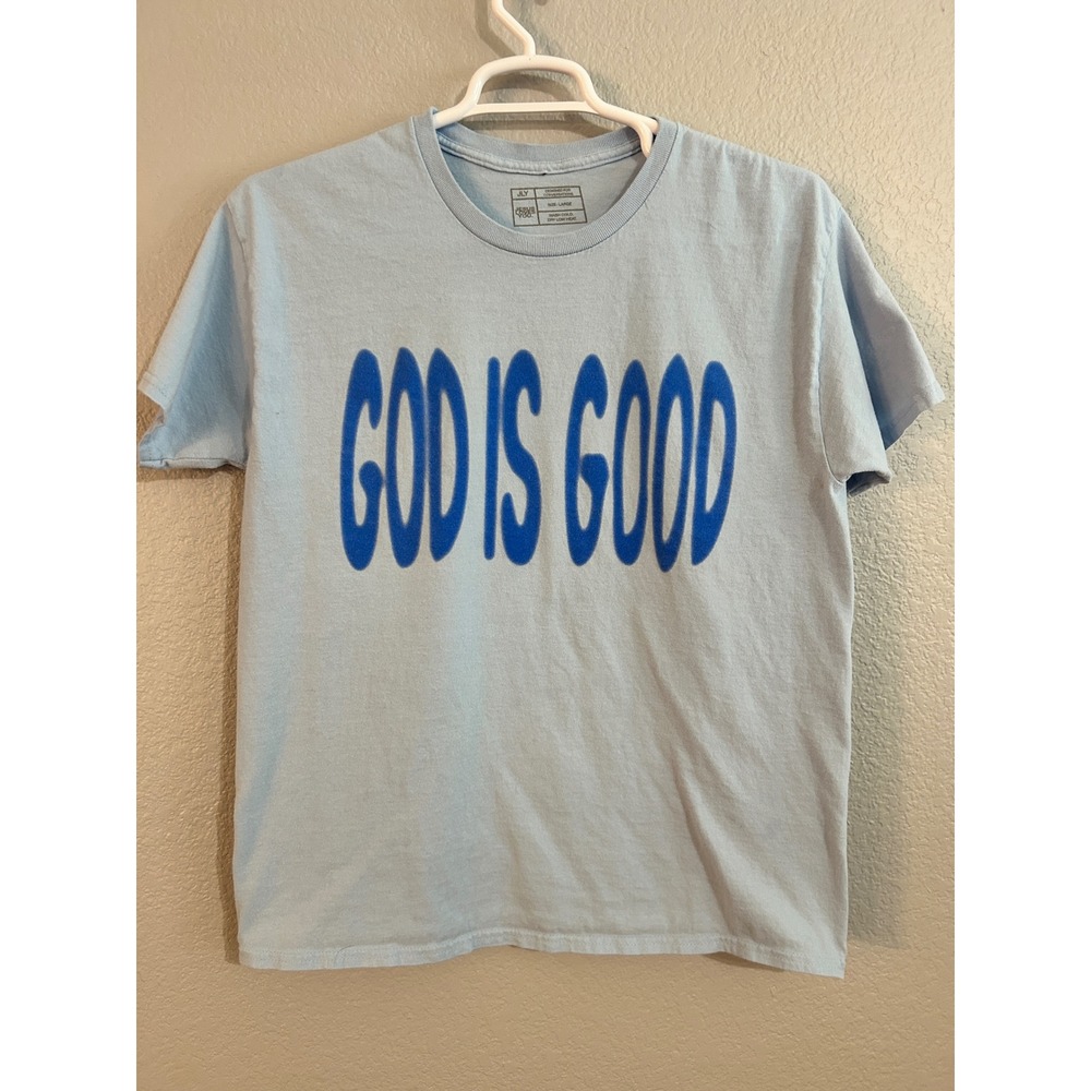 Jesus Loves You JLY God Is Good All The Time Graphic T-Shirt Blue Mens Large